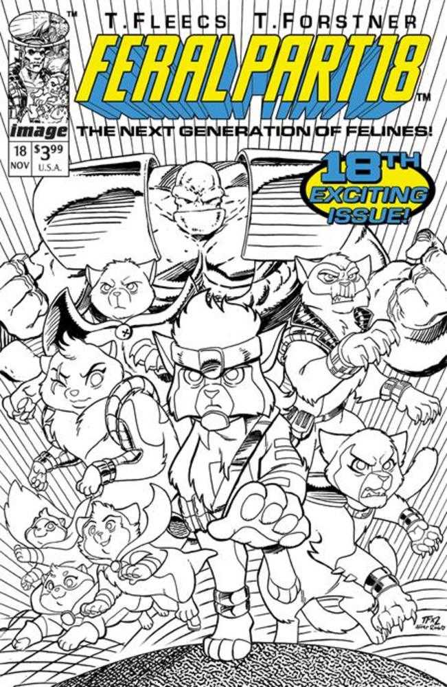 Feral #18 Cover E Tony Fleecs & Trish Forstner Youngblood Team Up Black & White Full Art Variant