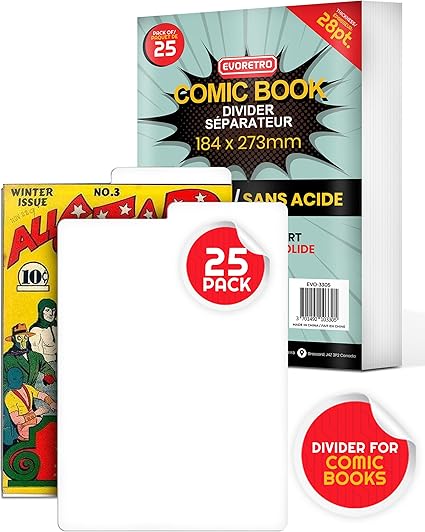 EVORETRO Premium White Comic Book Dividers 25-Pack