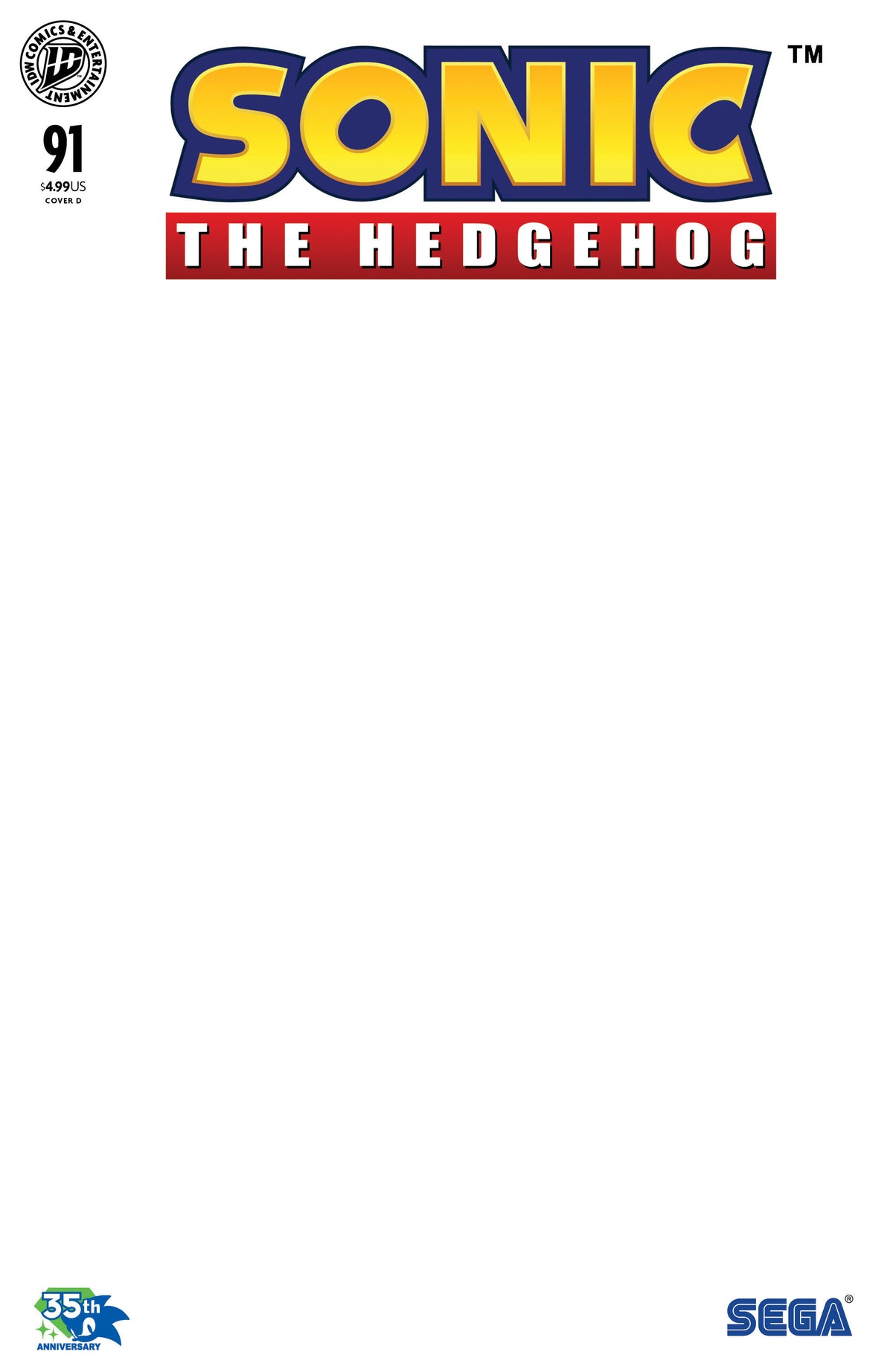 Sonic The Hedgehog #91 Cover D Blank Variant