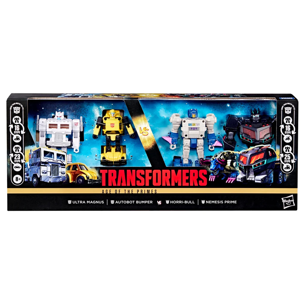 Transformers: Age of the Primes 4-Pack - Ultra Magnus & Autobot Bumper vs. Horri-Bull & Nemesis Prime Action Figures