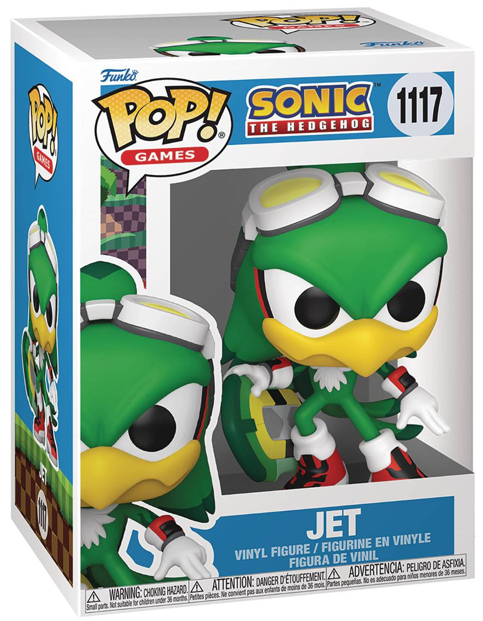Funko Pop! vinyl figure packaging for Sonic the Hedgehog with character Jet in green and white outfit.