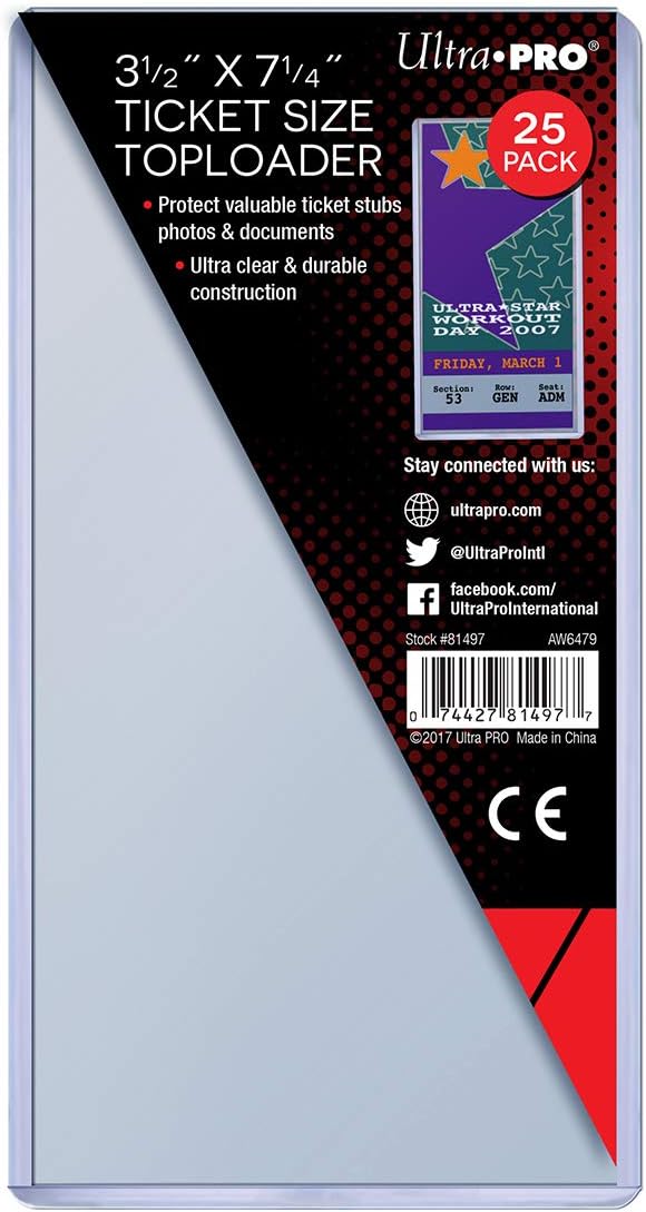 Ultra Pro 3-1/2" x 7-1/4" Ticket Toploader 25ct