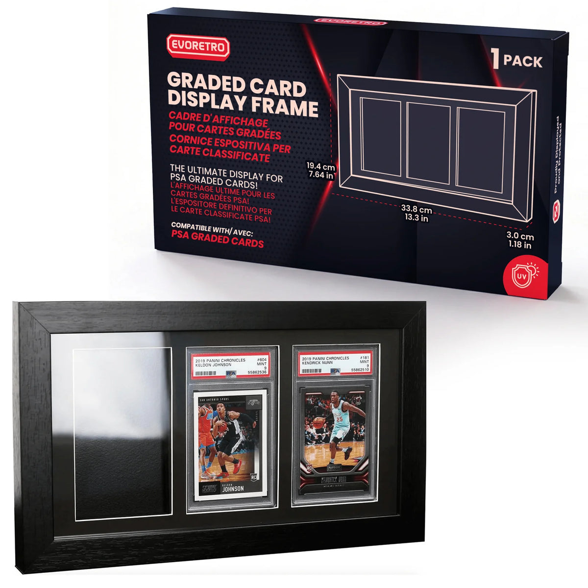 Evoretro Premium 3 Slot PSA Graded Wooden Frame Display with UV Glass