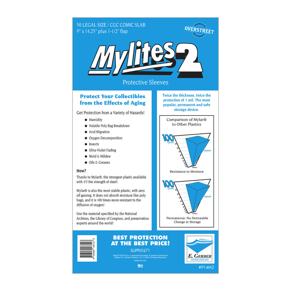 Mylites2 50 Legal Size/CGC Comic Slab Sleeves