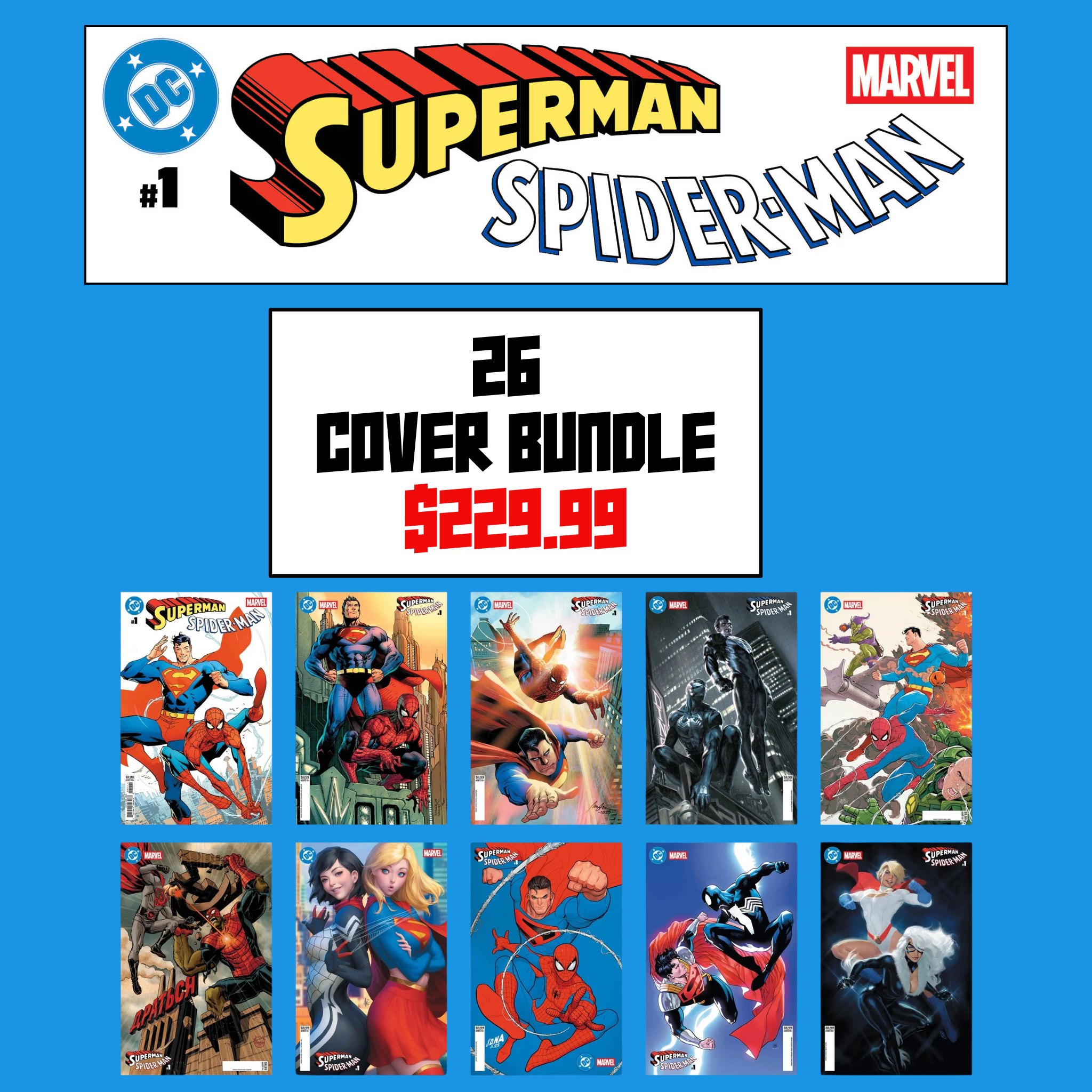 DC/MARVEL: SUPERMAN/SPIDER-MAN - 26 COVER BUNDLE!!