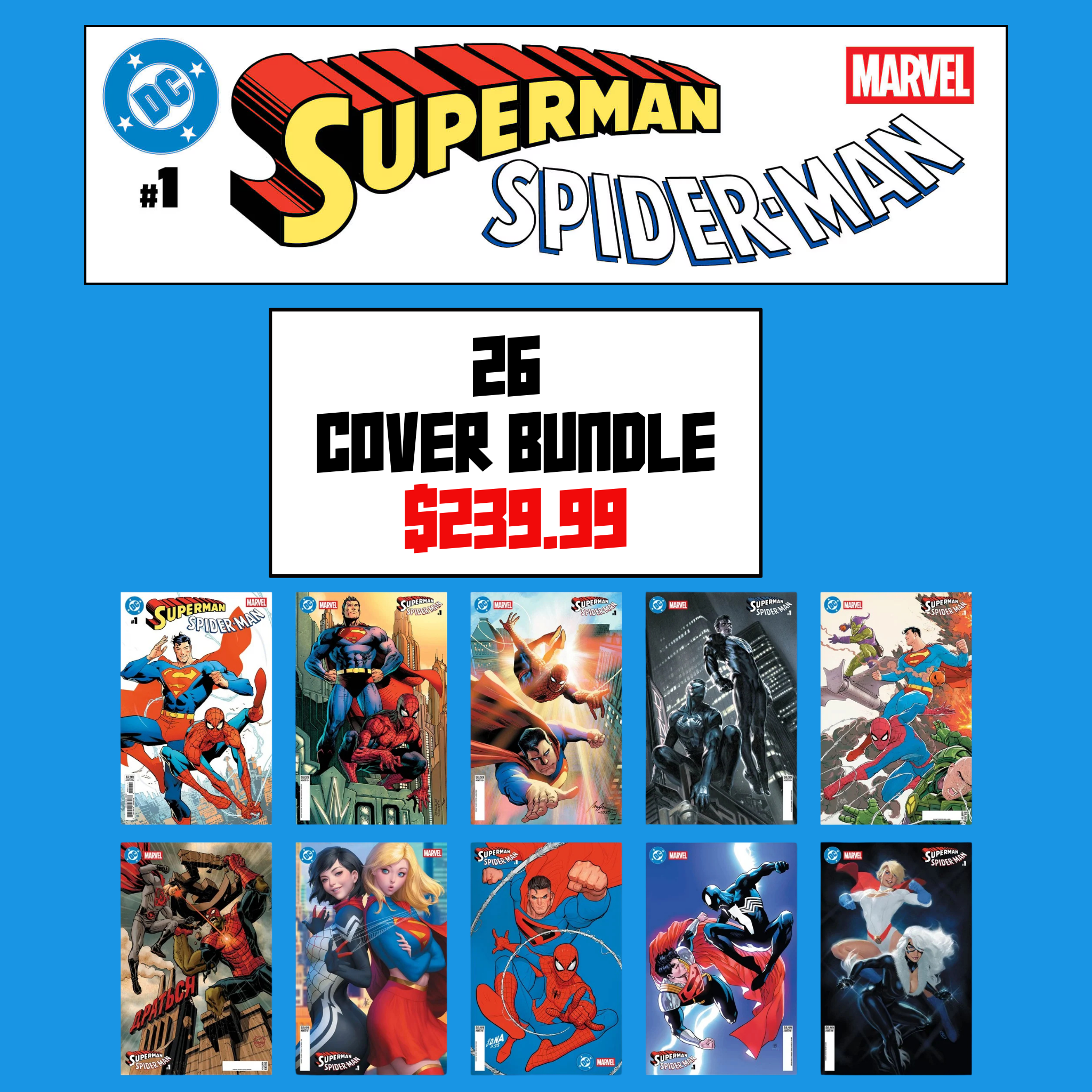 DC/MARVEL: SUPERMAN/SPIDER-MAN - 26 COVER BUNDLE!!